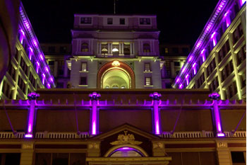 US Grant Hotel showing LED light fixtures in the daylight