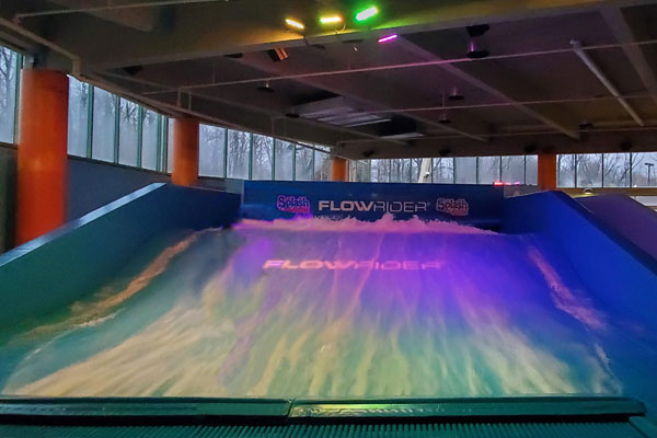 Indoor/outdoor rated interior LED lights on FlowRider Surf Machine, 
Erie, PA USA