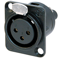 NC3FD-S-1-B XLR Panel Mount Chassis Receptacle D Series 3 pin Female - screw terminal - black/gold, wire range (AWG 26-20)