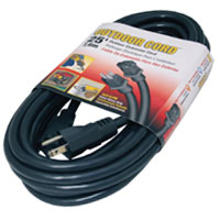 Extension Cord 12/3SJTW - 25 foot, cUL, Nema 5-15 male to female edison 125v/15A - Black