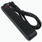 6-Way U-Ground Power Strip with male Edison 515P 3' cord - All Black with switch only - cULus